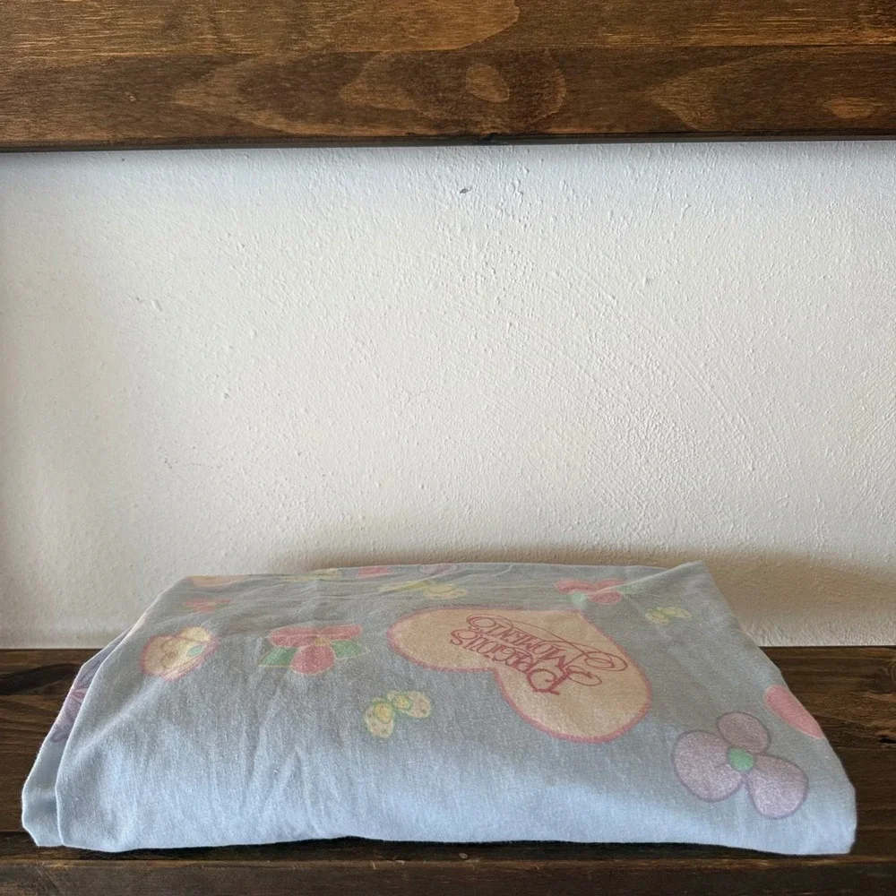 Vintage Precious Moments Twin Fitted Sheet Blue Hearts Flowers Franco 2002